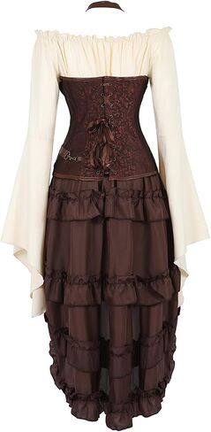 Grebrafan Corset Pirate Skirt with Blouse Steampunk Leather Corsets Costume in Saudi Arabia