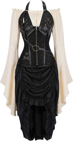 Grebrafan Corset Pirate Skirt with Blouse Steampunk Leather Corsets Costume in Saudi Arabia