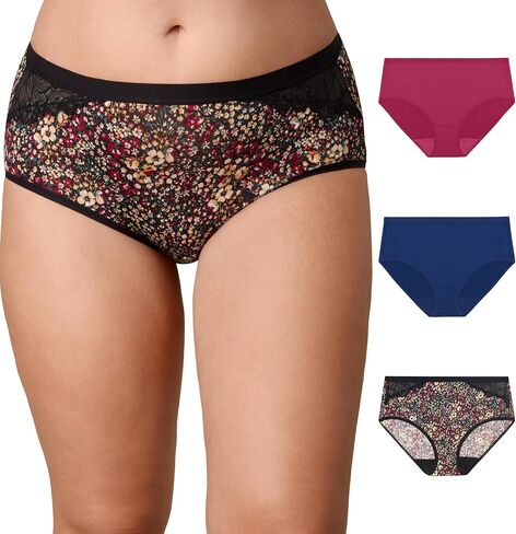PLAYTEX Women's Microfiber Hipster Pack, Plus-Size Underwear Available, Full Coverage, Moisture-Wicking, 3-Pack in Saudi Arabia