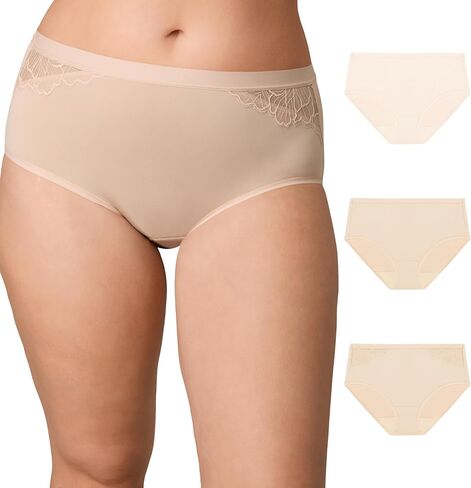 PLAYTEX Women's Microfiber Hipster Pack, Plus-Size Underwear Available, Full Coverage, Moisture-Wicking, 3-Pack in Saudi Arabia