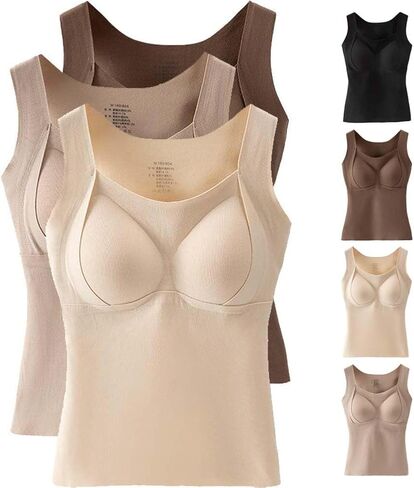 3PCS Thermal Tank Top Women Welfaries Women's Thermal Tank Tops with Built-in Bra Thermal Bra Underwear in Saudi Arabia