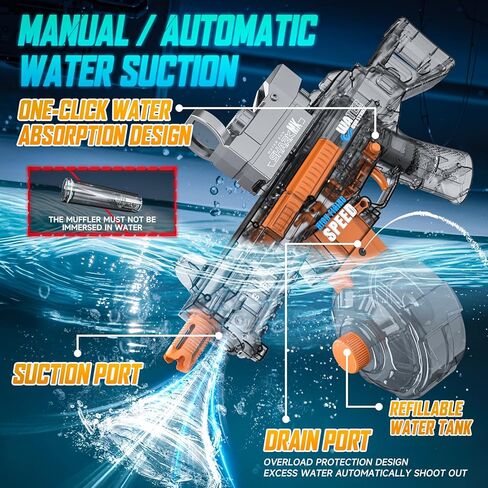 مسدس مياه كهربائي، مسدسات رش أوتوماتيكية بزر واحد يصل مداه إلى 32 قدمًا، 370 سي سي + 2 قاذف مياه فائق السعة 120 سي سي للأطفال والكبار في حمام السباحة والشاطئ وألعاب إطلاق النار في الهواء الطلق in Kuwait