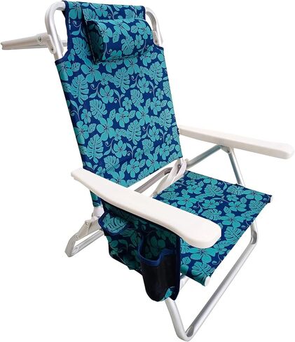 Bliss Hammocks Folding Beach Chair, Backpack Recliner with Canopy, Blue Flower in Kuwait