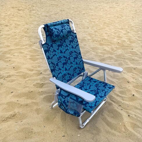 Bliss Hammocks Folding Beach Chair, Backpack Recliner with Canopy, Blue Flower in Kuwait