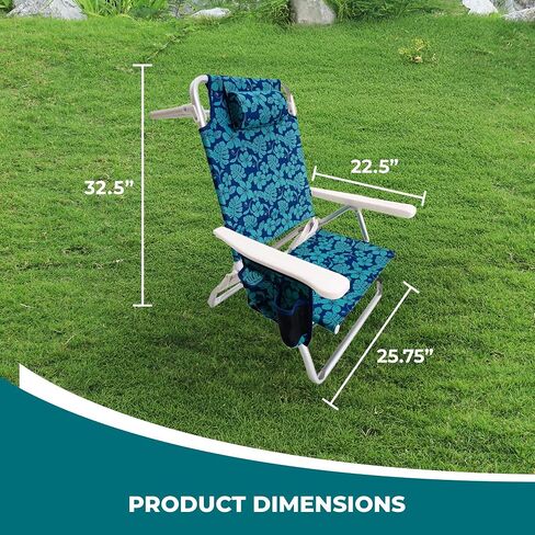 Bliss Hammocks Folding Beach Chair, Backpack Recliner with Canopy, Blue Flower in Kuwait
