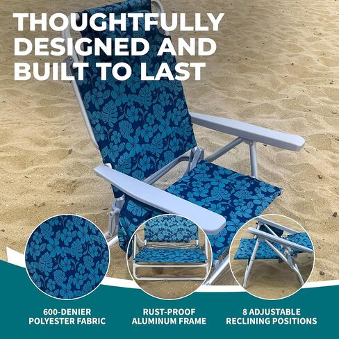 Bliss Hammocks Folding Beach Chair, Backpack Recliner with Canopy, Blue Flower in Kuwait