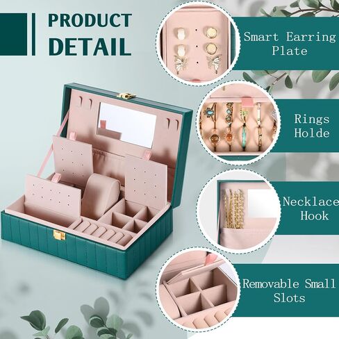 PU Leather Travel Jewelry Case Twill Jewelry Organizer Box مع مرآة 8.86 × 5.9 × 2.8 بوصة محمولة جوهر تخزين المجوهرات فكرة هدية (أسود) in Saudi Arabia