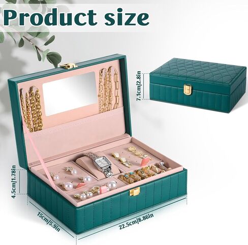 PU Leather Travel Jewelry Case Twill Jewelry Organizer Box مع مرآة 8.86 × 5.9 × 2.8 بوصة محمولة جوهر تخزين المجوهرات فكرة هدية (أسود) in Saudi Arabia