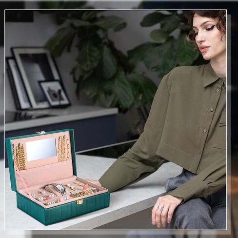 PU Leather Travel Jewelry Case Twill Jewelry Organizer Box مع مرآة 8.86 × 5.9 × 2.8 بوصة محمولة جوهر تخزين المجوهرات فكرة هدية (أسود) in Saudi Arabia