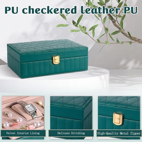 PU Leather Travel Jewelry Case Twill Jewelry Organizer Box مع مرآة 8.86 × 5.9 × 2.8 بوصة محمولة جوهر تخزين المجوهرات فكرة هدية (أسود) in Saudi Arabia
