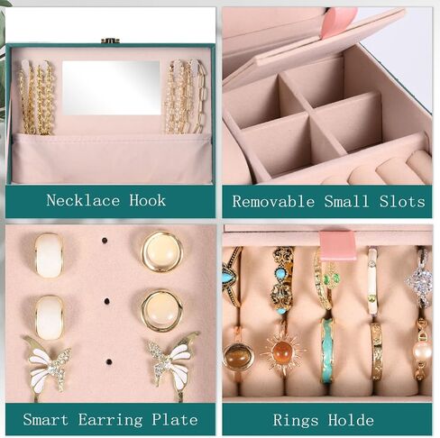 PU Leather Travel Jewelry Case Twill Jewelry Organizer Box مع مرآة 8.86 × 5.9 × 2.8 بوصة محمولة جوهر تخزين المجوهرات فكرة هدية (أسود) in Saudi Arabia
