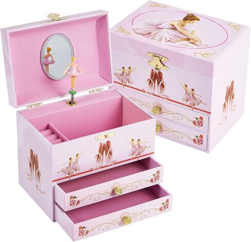 Musical Jewellery Box for Girls with 2 Drawers, Kids Toys Music Box with Spinning Ballerina,Girls Gift for 3-12 Years Old Jewel Storage Box in Kuwait