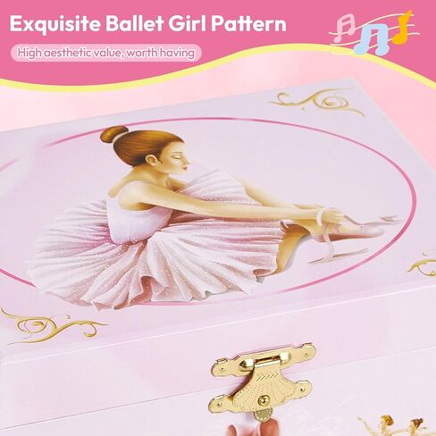 Musical Jewellery Box for Girls with 2 Drawers, Kids Toys Music Box with Spinning Ballerina,Girls Gift for 3-12 Years Old Jewel Storage Box in Kuwait