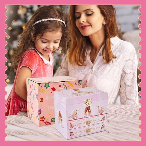 Musical Jewellery Box for Girls with 2 Drawers, Kids Toys Music Box with Spinning Ballerina,Girls Gift for 3-12 Years Old Jewel Storage Box in Kuwait
