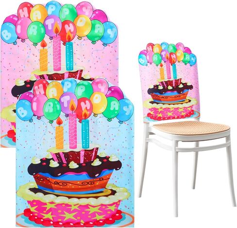 2 PCS Birthday Chair Cover Classroom Seat Covers Colorful Happy Birthday Seat Decor for Home School Office, 24" x 19" (Blue, Pink) in Kuwait