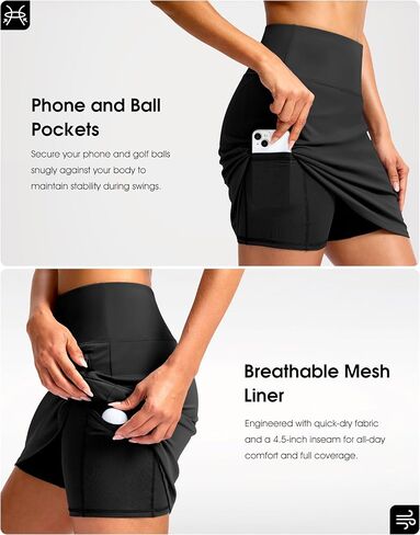 G Gradual 18" Golf Skirts for Women Zipper Pockets Knee Length Skort with Shorts Underneath High Waist Tennis Pickleball in Saudi Arabia