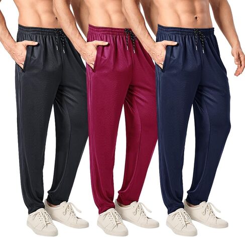 3PC Men's Tapered Jogger Pants with Zipper Pockets - Snag-Proof Mesh Fabric, Breathable for Sports & Casual Wear in Kuwait