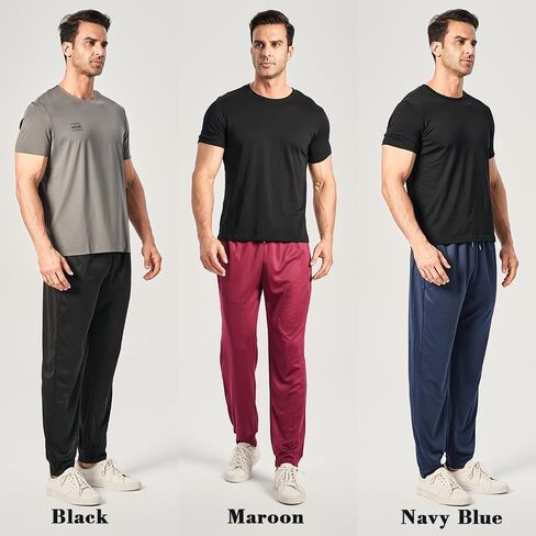 3PC Men's Tapered Jogger Pants with Zipper Pockets - Snag-Proof Mesh Fabric, Breathable for Sports & Casual Wear in Kuwait