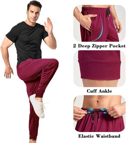 3PC Men's Tapered Jogger Pants with Zipper Pockets - Snag-Proof Mesh Fabric, Breathable for Sports & Casual Wear in Kuwait
