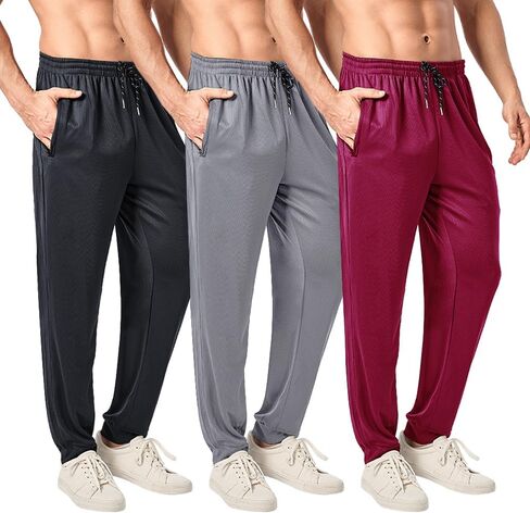 3PC Men's Tapered Jogger Pants with Zipper Pockets - Snag-Proof Mesh Fabric, Breathable for Sports & Casual Wear in Kuwait