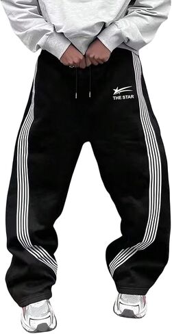 QJQ Men's Wide Leg Baggy Sweatpants Vintage Y2K Striped Track Pants with Pockets Casual Streetwear in Kuwait