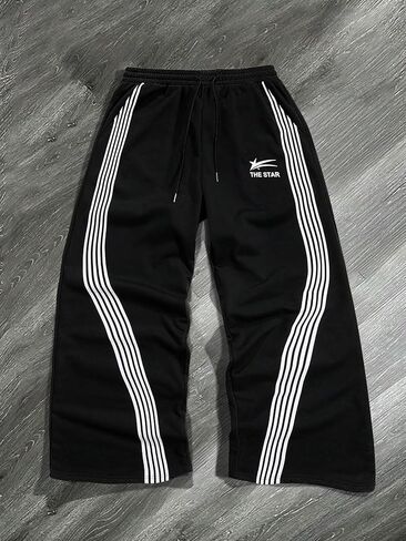 QJQ Men's Wide Leg Baggy Sweatpants Vintage Y2K Striped Track Pants with Pockets Casual Streetwear in Kuwait