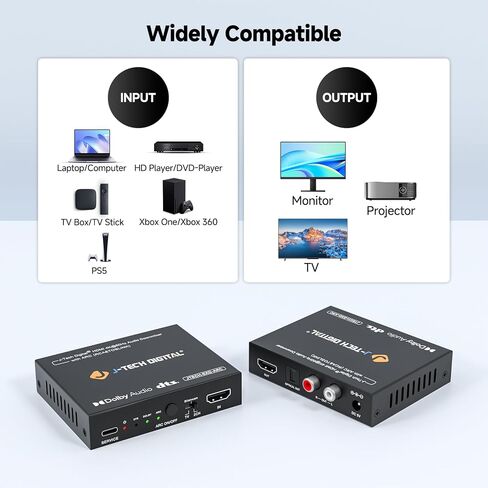 J-Tech Digital HDMI 4K 60HZ HDMI Audio Extractor with Audio Embedder Optical SPDIF + 3.5MM Output Supports HDMI 2.0, 18Gpbs Bandwidth, HDCP 2.2, Dolby Digital/DTS Passthrough CEC, HDR10 [JTECH-18GAE2] in Saudi Arabia