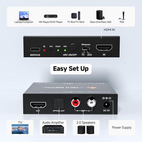J-Tech Digital HDMI 4K 60HZ HDMI Audio Extractor with Audio Embedder Optical SPDIF + 3.5MM Output Supports HDMI 2.0, 18Gpbs Bandwidth, HDCP 2.2, Dolby Digital/DTS Passthrough CEC, HDR10 [JTECH-18GAE2] in Saudi Arabia