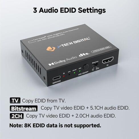 J-Tech Digital HDMI 4K 60HZ HDMI Audio Extractor with Audio Embedder Optical SPDIF + 3.5MM Output Supports HDMI 2.0, 18Gpbs Bandwidth, HDCP 2.2, Dolby Digital/DTS Passthrough CEC, HDR10 [JTECH-18GAE2] in Saudi Arabia