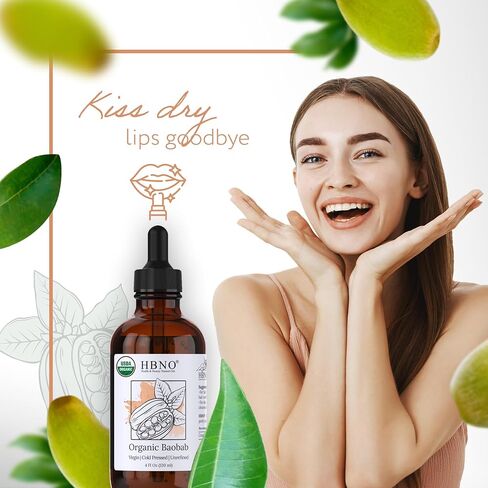 HBNO Organic Baobab Oil - 4 OZ (120 ml) Value Size - Natural Baobab Oil, Cold Pressed - Perfect Carrier Oil for Massage, Aromatherapy, DIY, Soap Making, Face, Body, Lips, Hair, Nails in Saudi Arabia