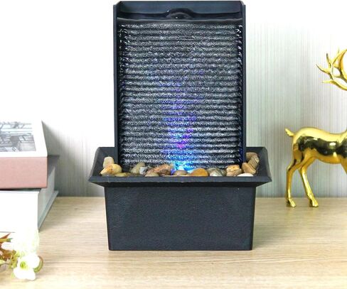 Small Indoor Tabletop Fountain with LED Lights, Relaxing Desk Waterfall Fountain with Natural River Rocks, Decorative Indoor Water Feature for Home Office in Kuwait