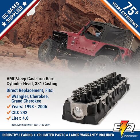 رأس الأسطوانة لـ 4.0L OHV Engines 1991–2007 | استبدال الحديد الزهر الأثخن | يناسب النماذج الالتقاط و SUV | استبدال 0331 0630 7120 306-1757 in Kuwait