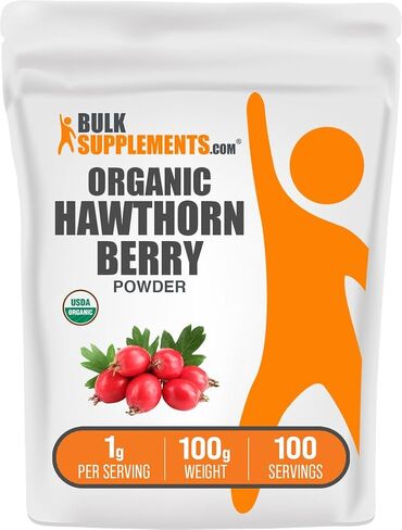 BulkSupplements.com Organic Hawthorn Berry Powder - Hawthorn Berry Supplement, Hawthorn Berry Organic - Vegan & Gluten Free, 500mg per Serving, 250g (8.8 oz) (Pack of 1) in Saudi Arabia