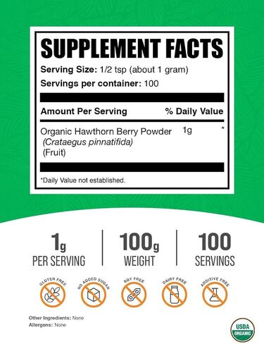 BulkSupplements.com Organic Hawthorn Berry Powder - Hawthorn Berry Supplement, Hawthorn Berry Organic - Vegan & Gluten Free, 500mg per Serving, 250g (8.8 oz) (Pack of 1) in Saudi Arabia