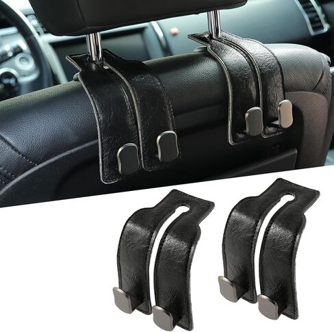KINIVA Car Seat Headrest Storage Hooks, Set of 2, Suede PU Leather, Double Hooks (07-Grey) in Kuwait