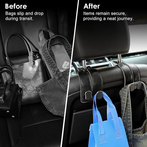 KINIVA Car Seat Headrest Storage Hooks, Set of 2, Suede PU Leather, Double Hooks (07-Grey) in Kuwait