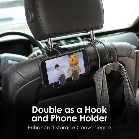 KINIVA Car Seat Headrest Storage Hooks, Set of 2, Suede PU Leather, Double Hooks (07-Grey) in Kuwait