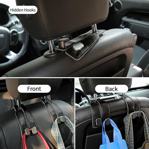 KINIVA Car Seat Headrest Storage Hooks, Set of 2, Suede PU Leather, Double Hooks (07-Grey) in Kuwait