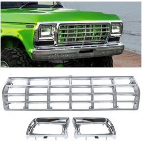 Kuafu Grille & Headlight Ettegel متوافق مع 1978-1979 Ford Bronco F100 F150 F250 F350 PRESSION FOR FO1200111 D8TZ8150C FO2513115 FO2512114 Chrome ABS Plastic in Kuwait
