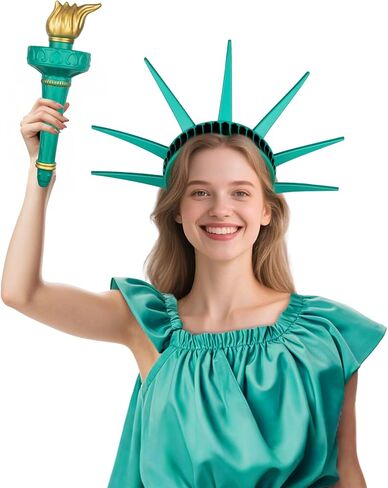 Statue of Liberty Crown and Torch,Statue of Liberty Costume Accessories for Adult Independence Day Cosplay in Kuwait