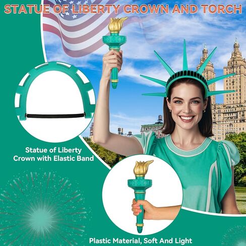 Statue of Liberty Crown and Torch,Statue of Liberty Costume Accessories for Adult Independence Day Cosplay in Kuwait
