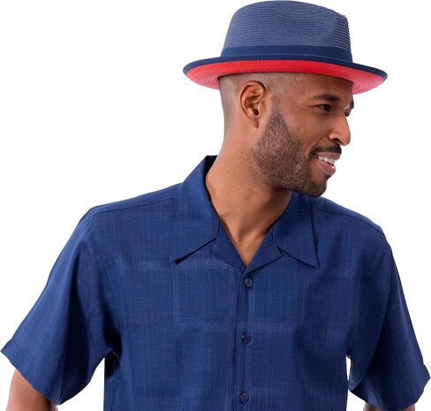 MONTIQUE Men's Braided Two Tone Stingy Brim Pinch Fedora Hat - H76 in Saudi Arabia