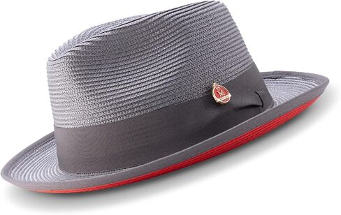 MONTIQUE Men's Braided Two Tone Stingy Brim Pinch Fedora Hat - H76 in Saudi Arabia