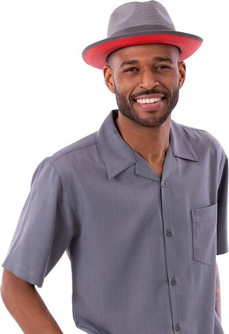 MONTIQUE Men's Braided Two Tone Stingy Brim Pinch Fedora Hat - H76 in Saudi Arabia
