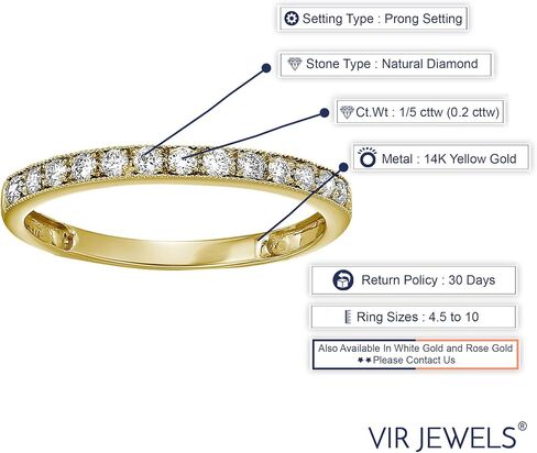 1/5 CTTW إلى 1 CTTW Band Diamond Band for Women ، Milgrain Diamond Wedding Band في 14K Gold Prong Set ، حجم 4.5-10 in Saudi Arabia