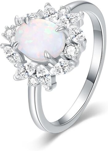 S925 Sterling Silver 1.5 Carat Oval Opal Ring Dainty October Birthstone with Cubic Zirconia Ring Anniversary Birthday Mother's Day Gift for Women Wife in Saudi Arabia