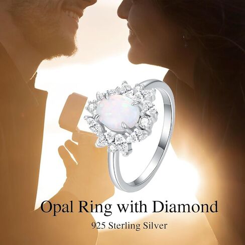S925 Sterling Silver 1.5 Carat Oval Opal Ring Dainty October Birthstone with Cubic Zirconia Ring Anniversary Birthday Mother's Day Gift for Women Wife in Saudi Arabia