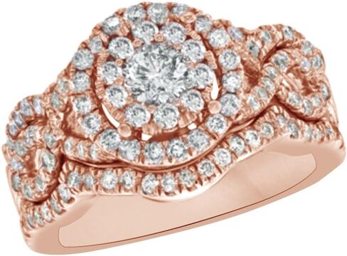 خاتم جولة أبيض مكعب من الزركونيا مجموعة الزفاف في الذهب الصلب 14K (1.25 CTTW) in Saudi Arabia