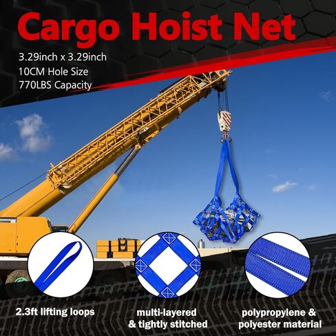 Cargo Lifting Net 661LBS, 3.28'x3.28' Safety Lifting Net Straps for Hoist 10cm Square Mesh, Sling Hoisting Net, Heavy Duty Cargo Net for Construction Moving Hoisting Loading Unloading (Blue) in Kuwait