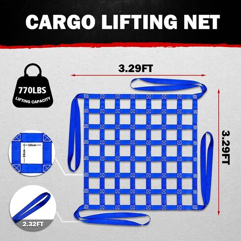 Cargo Lifting Net 661LBS, 3.28'x3.28' Safety Lifting Net Straps for Hoist 10cm Square Mesh, Sling Hoisting Net, Heavy Duty Cargo Net for Construction Moving Hoisting Loading Unloading (Blue) in Kuwait